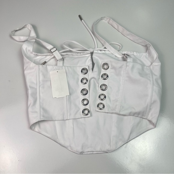 Naked Wardrobe Gathered Lace-up Back Bustier Top in white Sz Medium - Picture 5 of 7